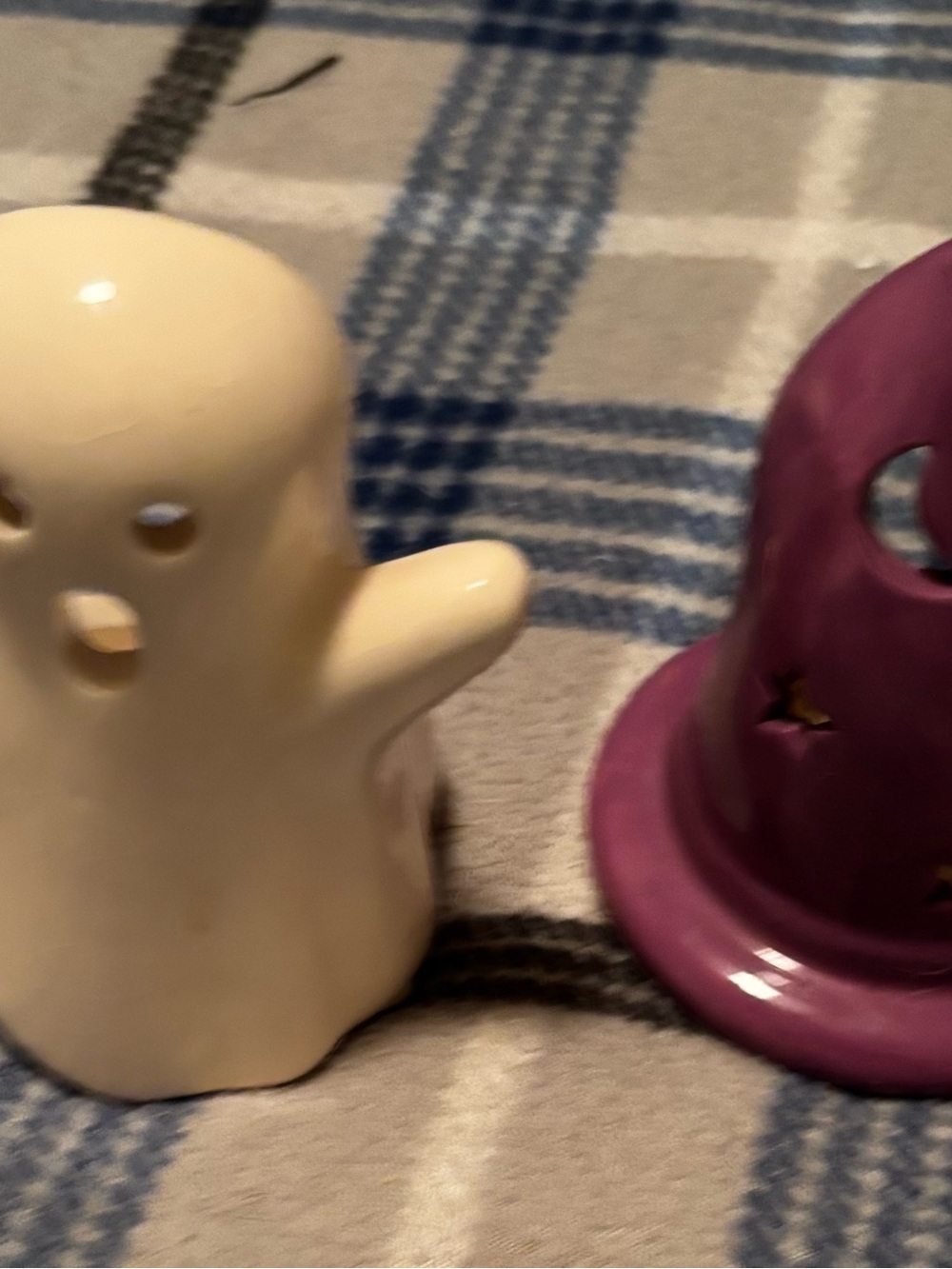 Ceramic Ghost Salt Shaker and Purple Tea Light Holder - Cream & Purple